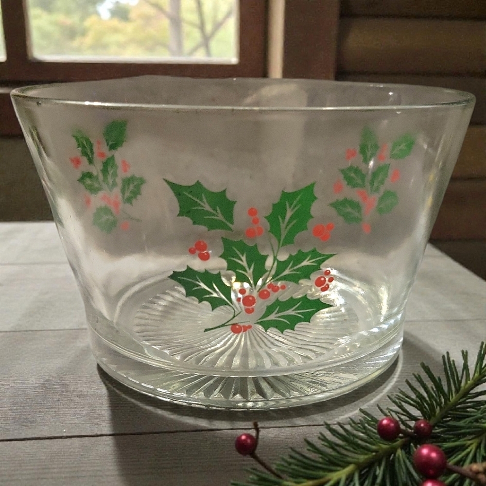 Vtg 70s Christmas Bartlett Collins Holiday Holly Berry Ice Bucket Party Bowl